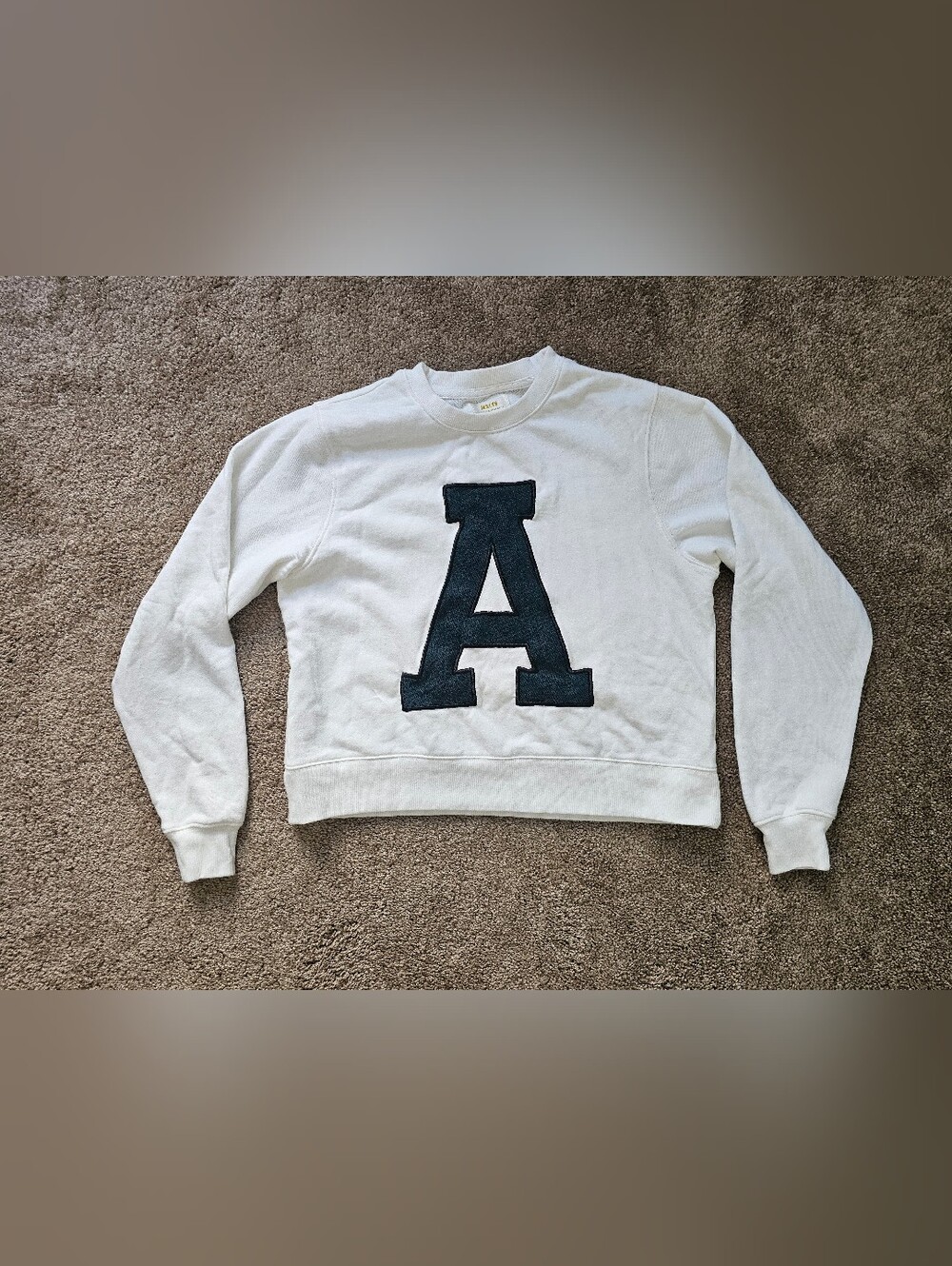 Anthropologie White Crewneck Sweatshirt with Black 'A' Applique